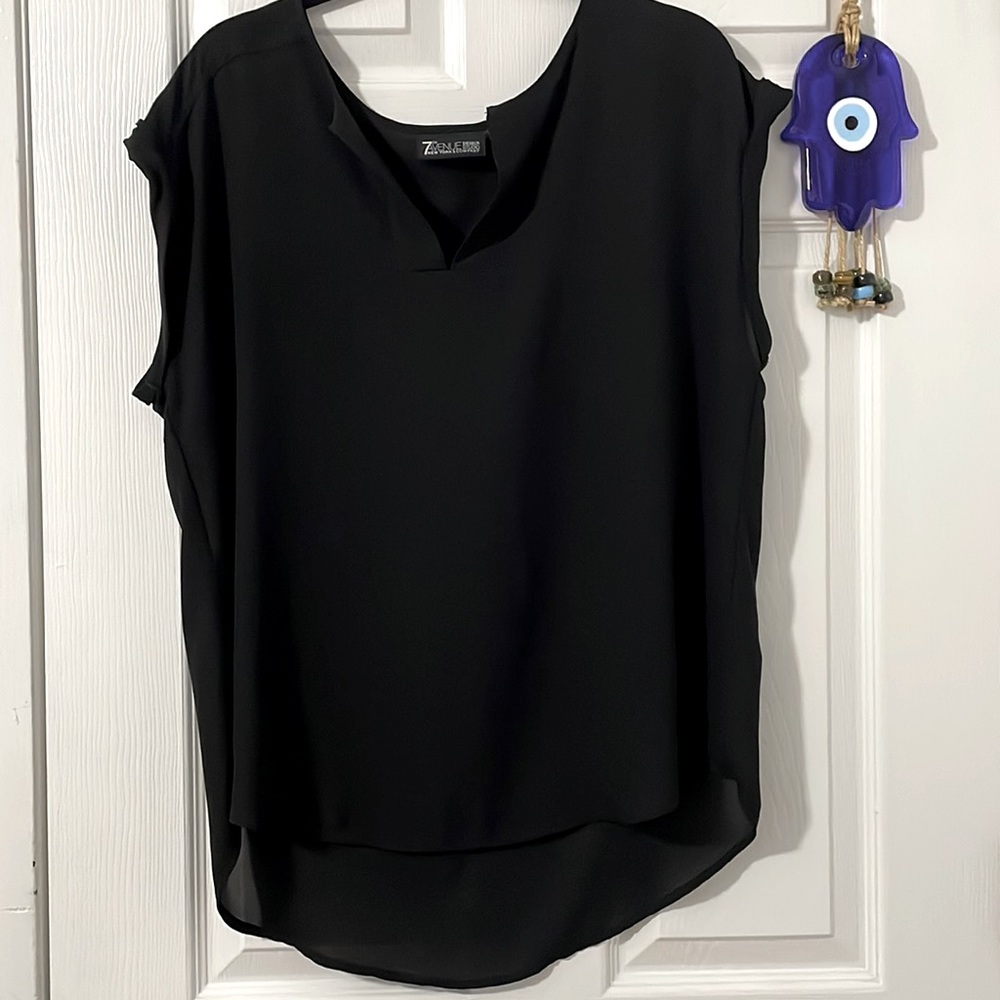 7th Avenue Design Studio New York & Company Black Chiffon Top Large Sleeveless